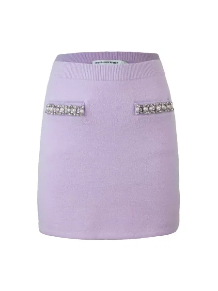 Spódnica Self-portrait wełniana z kryształkami fioletowa