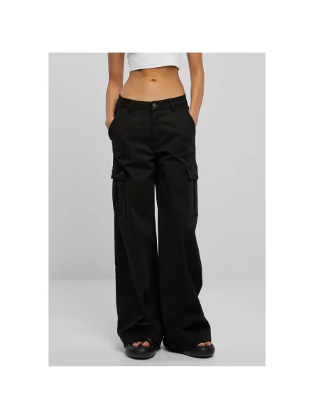Pantaloni cargo Urban Classics cu talie înaltă din țesătură twill negru