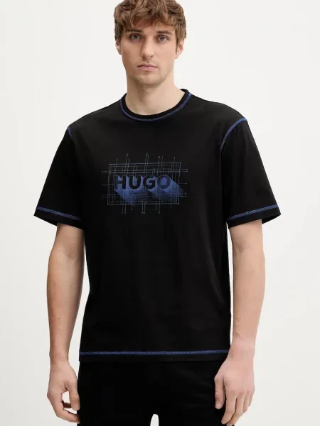 Tričko Hugo Blue Nothal s potiskem černá