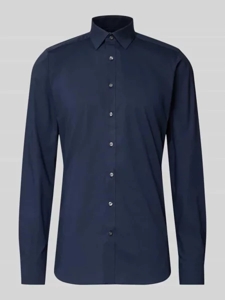 Koszula biznesowa o kroju slim fit z popeliny z bardzo długim rękawem Olymp Level Five granatowa