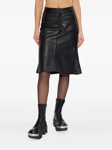 Fustă din piele Balenciaga cu talie înaltă negru