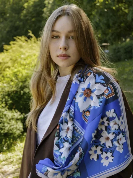MyScarf Хустка Білий/синій Шовк біла