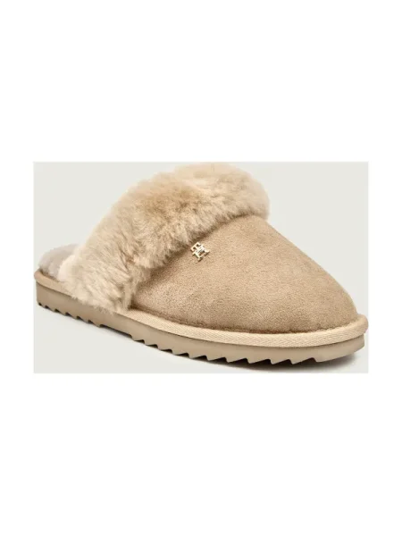 Tommy Hilfiger Papuci de casă | shearling | piele întoarsă cu adaos de lână bej