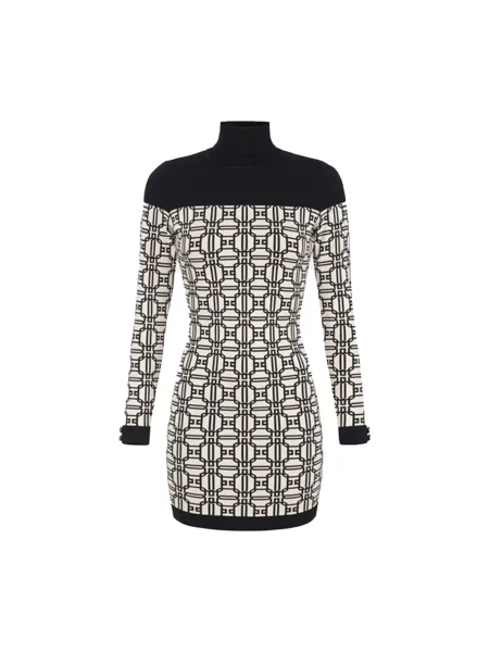Lniana sukienka mini Elisabetta Franchi z logo biała