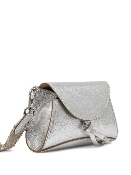 Torebka skórzana Gianni Chiarini z frędzli skórzana na ramiączkach szara