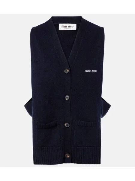 Vestă Miu Miu din cașmir cu autograf albastru