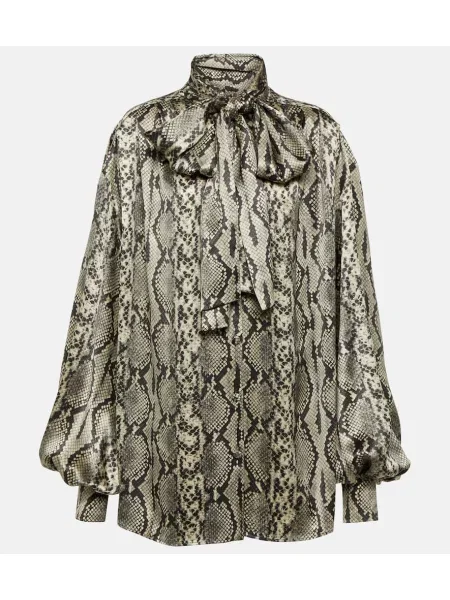 Jedwabny top Balmain z nadrukiem w wężowy wzór szary