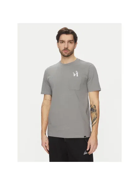 Adidas T-Shirt Lounge Slides Graphic Pocket Regular Fit γκρι