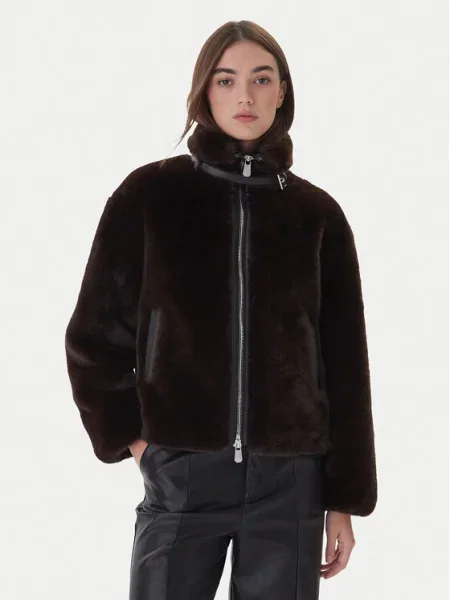 PINKO Кожено палто кафяв