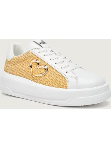 Love Moschino Sneakers cu adaos de piele alb