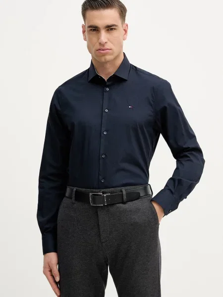 Košile Tommy Hilfiger tmavomodrá slim s italským límcem