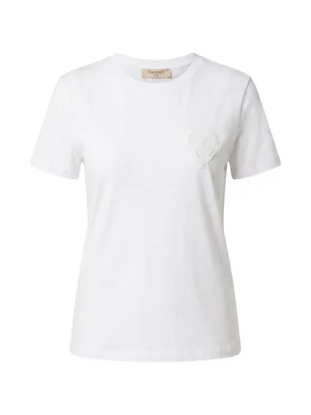 Tricou Twinset cu aplicații cu motiv cu inimi alb