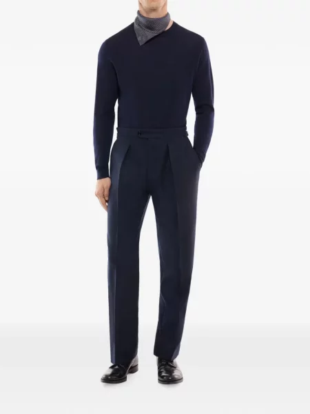 Pantaloni Fursac cu model herringbone albastru