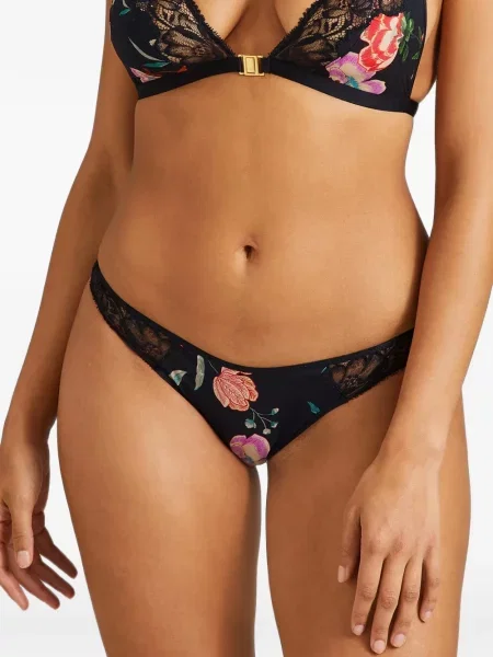 Chiloți briefs Aubade cu model floral cu imagine din dantelă negru