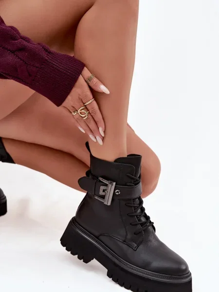 Botine S. Barski din piele cu cataramă negru