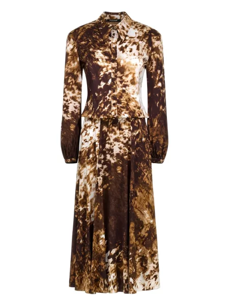 Rochie midi Roberto Cavalli cu imagine plisată până la genunchi maro