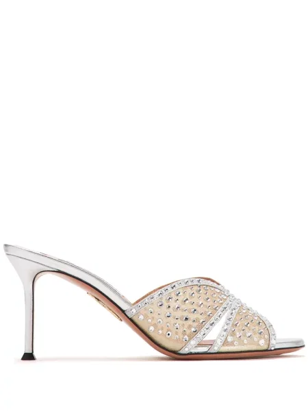 Papuci tip mules Aquazzura din piele argintiu