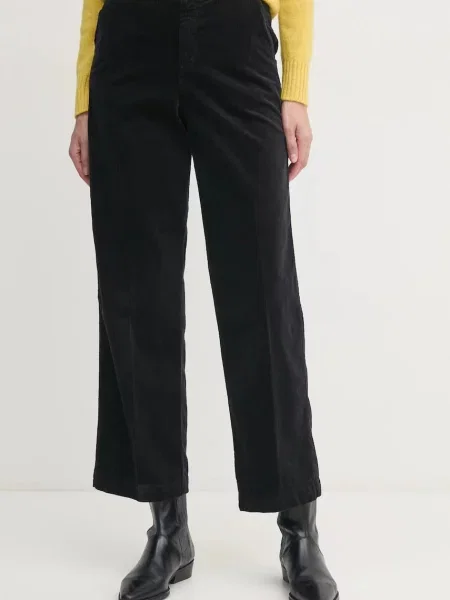 Hlače iz rebrastega žameta United Colors of Benetton črna
