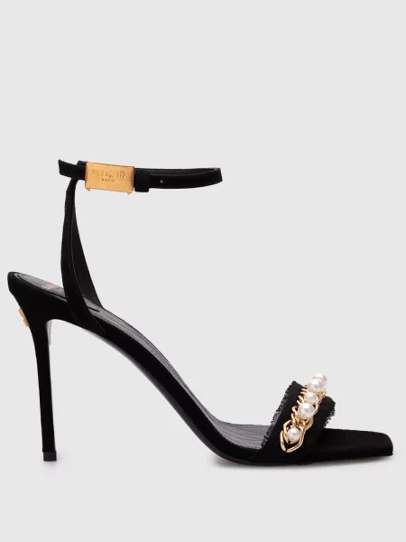 Замшевые босоножки Balmain с жемчугом черные