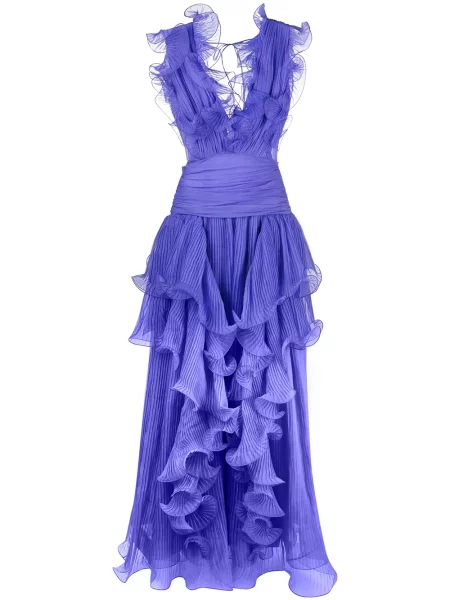 Rochie Alberta Ferretti de mătase cu volane albastru