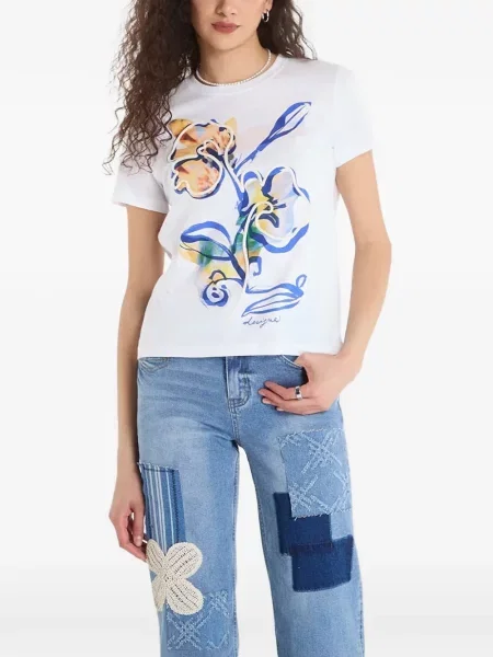 Tricou Desigual cu model floral cu imagine alb