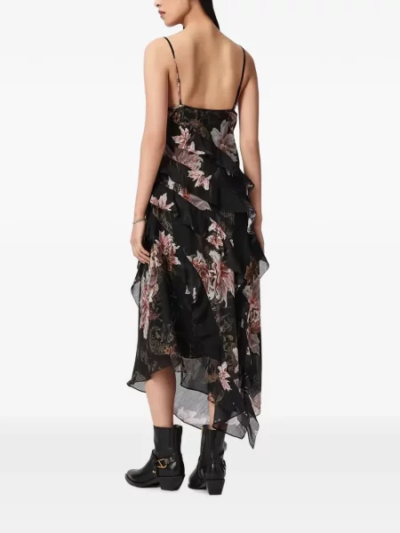 Rochie maxi Allsaints cu model floral cu imagine negru