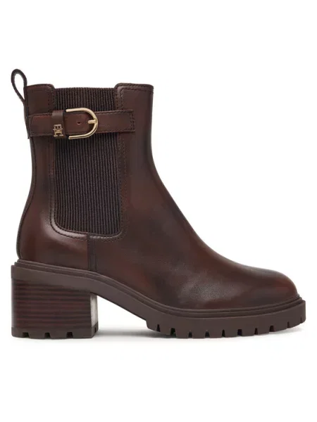 Tommy Hilfiger Botine Block Heel Buckled Chelsea Boot închis maro