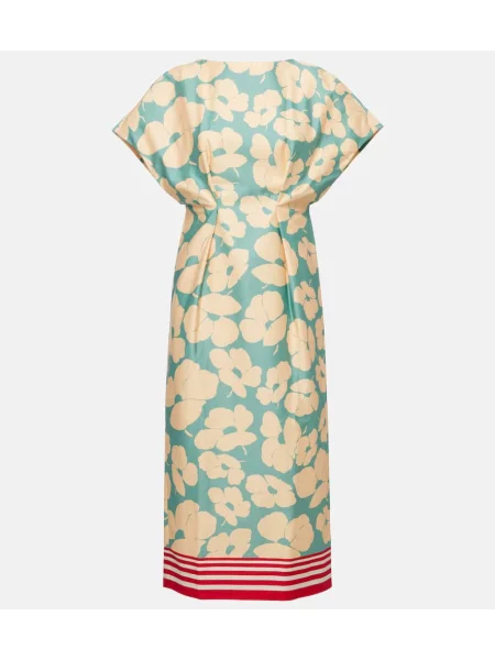 Satynowa sukienka midi Dries Van Noten w kwiatki do kolan