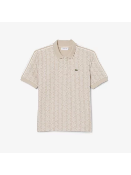 Lacoste Dopasowana Koszulka Polo Z Żakardowym Monogramem beżowa