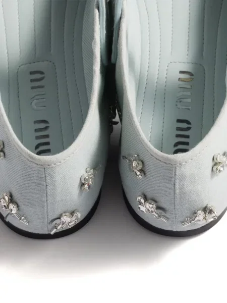 Balerini Miu Miu cu broderie verde