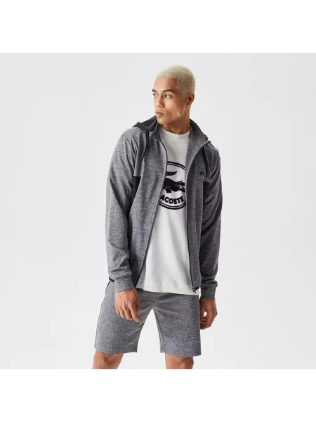Lacoste Bluza Z Kapturem Ze Wzorem Slim Fit szara