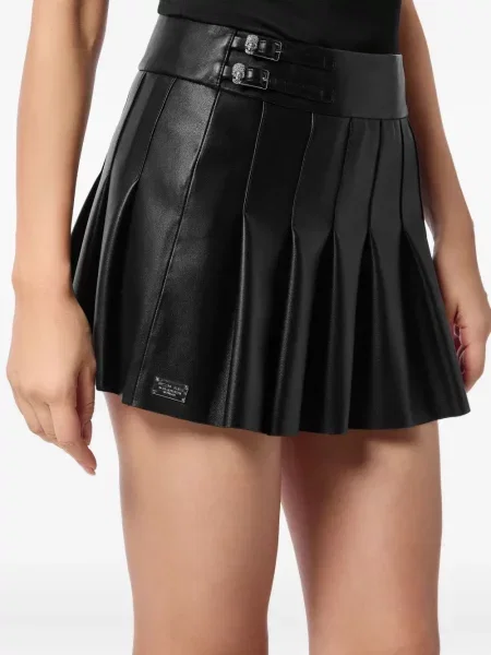 Fustă din piele Philipp Plein plisată negru