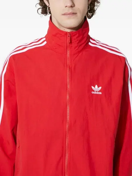 Hanorac grafic Adidas cu dungi cu imagine cu decolteu rotund alb