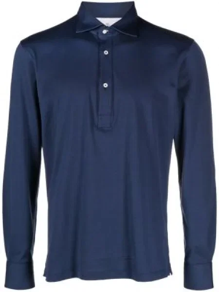 Lung tricou polo Brunello Cucinelli albastru