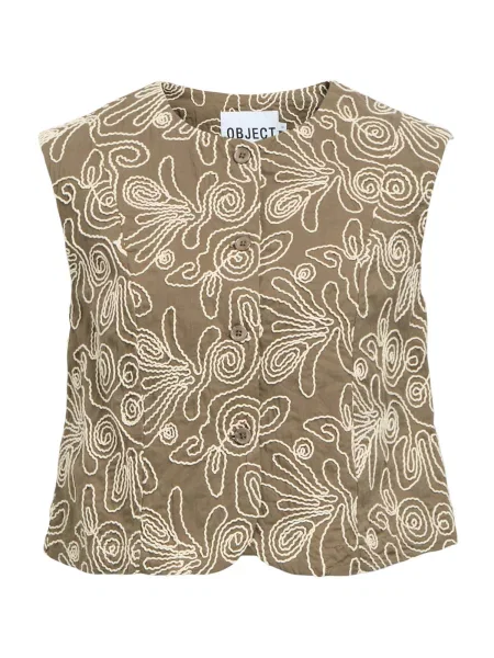 OBJECT Vestă OBJKERRY crem / închis bej