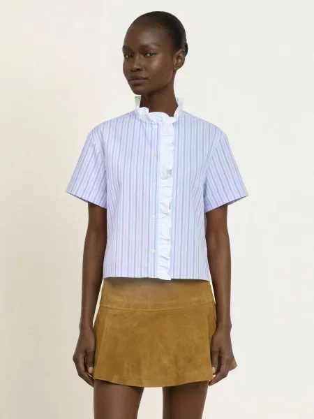 Claudie Pierlot Bluzka Z Falbankami blau biała
