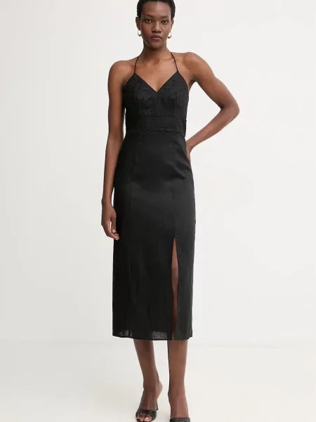 Twinset rochie de vară din in negru