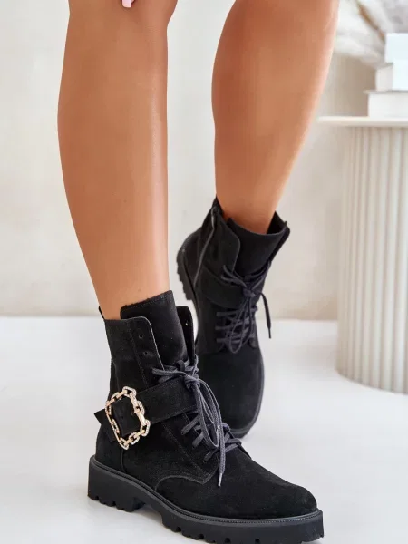 Velurové kozačky Zazoo s přezkou černé