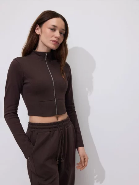 Reserved Світшот з високим коміром-стійкою темно коричневий