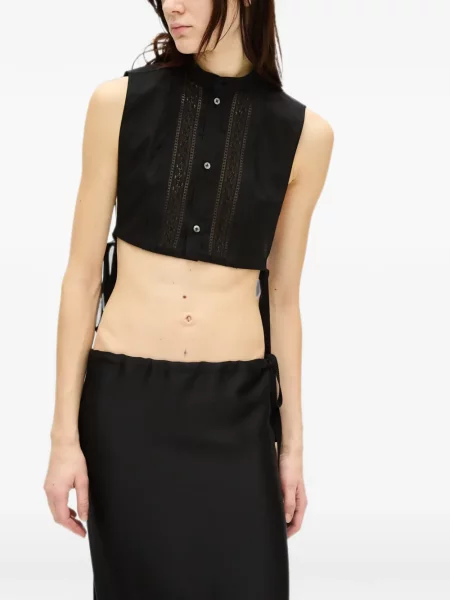 Top Ann Demeulemeester fără mâneci din dantelă negru