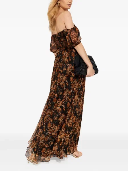 Rochie maxi Caroline Constas cu model floral cu imagine de costum maro