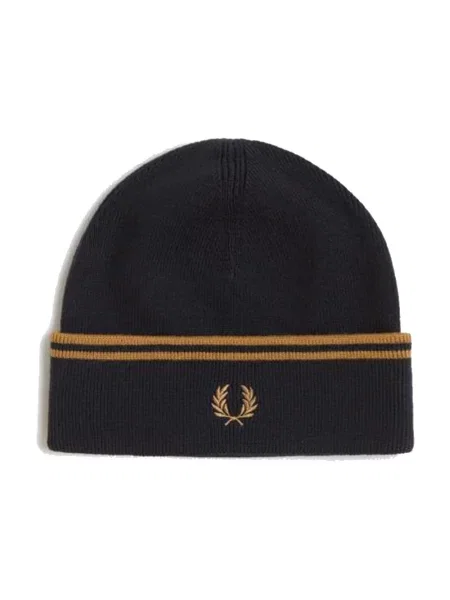 FRED PERRY Twin Tipped Merino Wool Beanie Black/Caramel Universal czarna