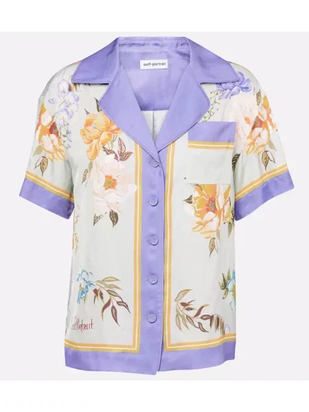 Cămașă Self-portrait cu model floral din țesătură twill albastru