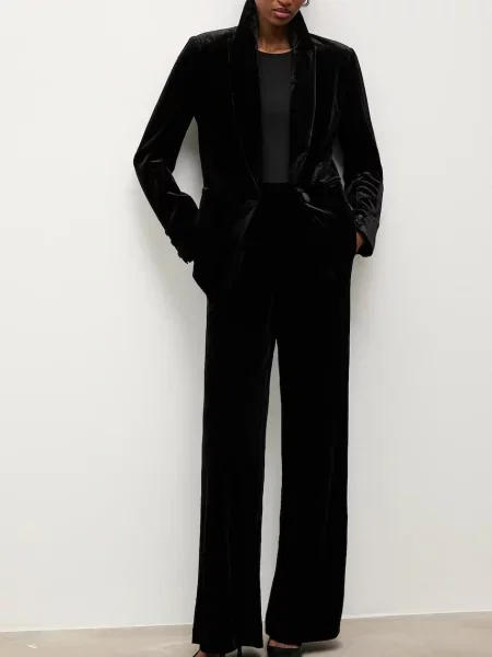 Hlače od velura Answear.LAB široke visoki struk crna