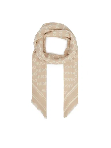 Тънък шал HUGO розово с десен бежово