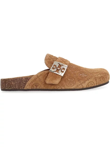 Klapki mules Tory Burch zamszowe brązowe