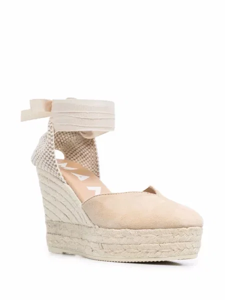Šněrovací krajkové espadrilky Manebi na klínovém podpatku
