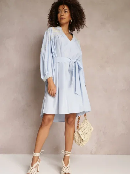 Rochie mini tip cutie cu și broderie Eudas albastră
