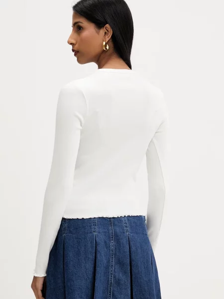 Bluzka z długim rękawem o kroju slim fit z mieszanki bawełny Tommy Jeans beżowa