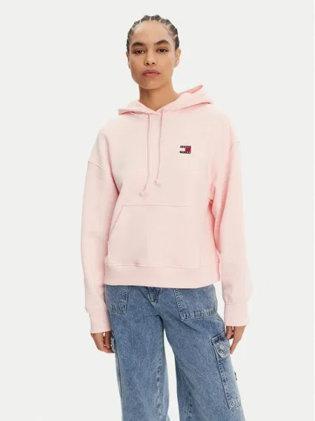 Tommy Jeans Bluză Badge Boxy Fit roz